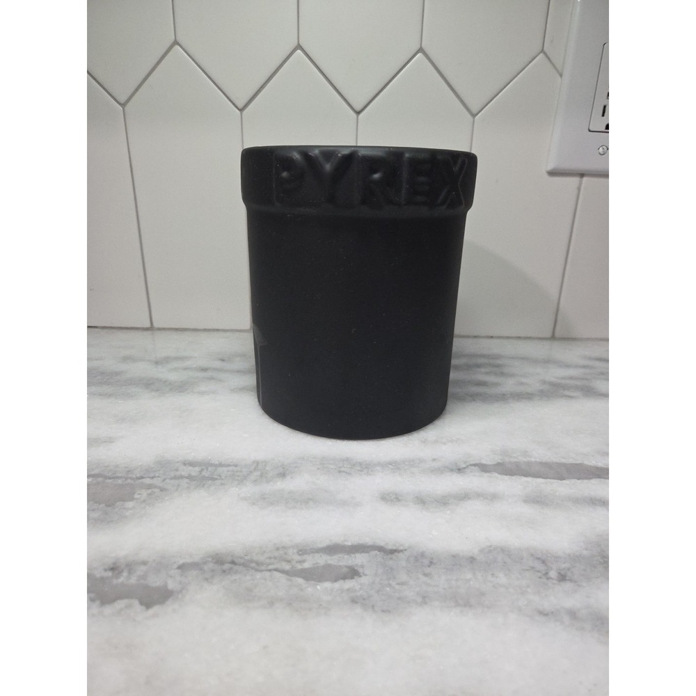 Pyrex Matte Black Utensil Holder, Vintage Kitchen Vessel, Stoneware Vase, Decor